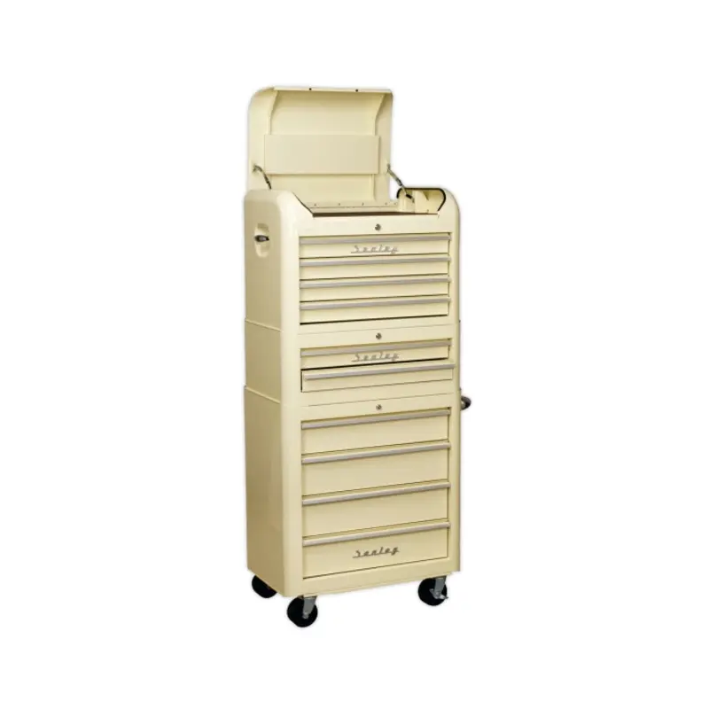 Sealey Retro Style Topchest, Mid-Box Tool Chest & Rollcab Combination 10 Drawer Cream