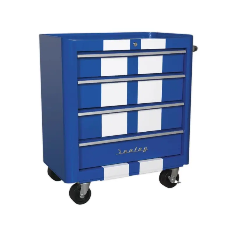 Sealey Rollcab 4 Drawer Retro Style - Blue with White Stripes