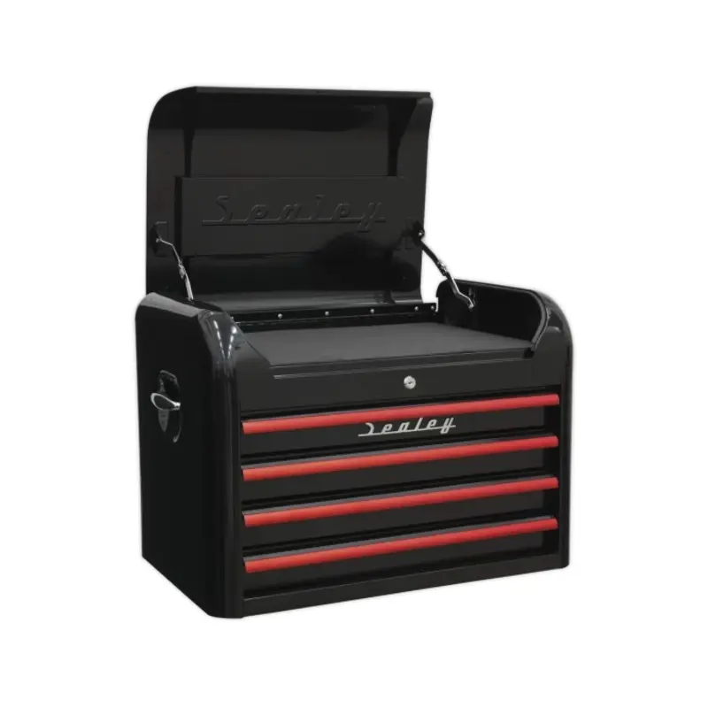 Sealey Topchest 4 Drawer Retro Style - Black with Red Anodised Drawer Pulls