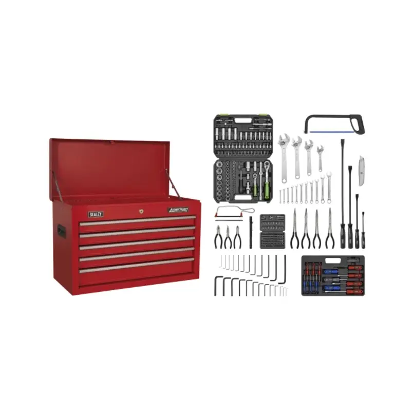 Sealey Topchest 5 Drawer with Ball-Bearing Slides - Red & 272pc Tool Kit