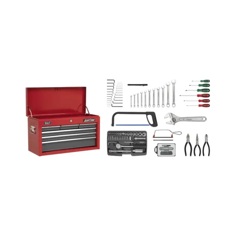 Sealey Topchest 6 Drawer with Ball-Bearing Slides - Red/Grey & 98pc Tool Kit