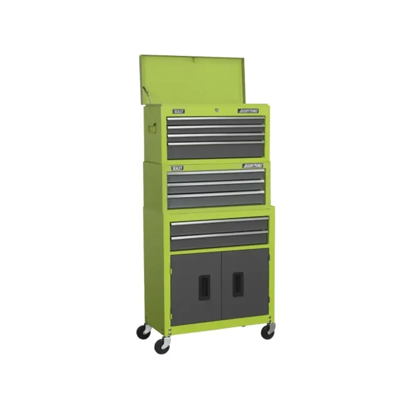 Sealey Topchest, Mid-Box Tool Chest & Rollcab 9 Drawer Stack - Green