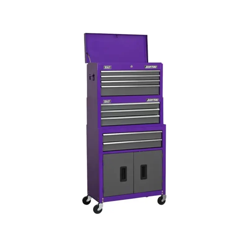 Sealey Topchest, Mid-Box Tool Chest & Rollcab 9 Drawer Stack - Purple