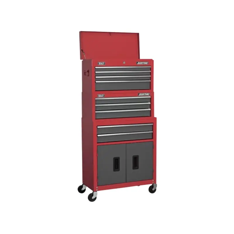 Sealey Topchest, Mid-Box Tool Chest & Rollcab 9 Drawer Stack - Red