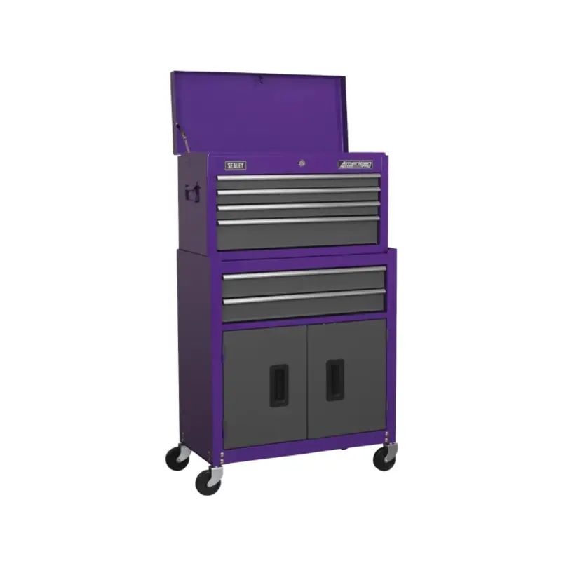 Sealey Topchest & Rollcab Combination 6 Drawer with Ball-Bearing Slides - Purple/Grey