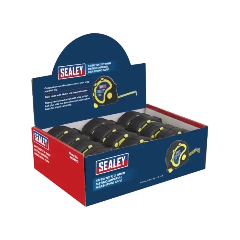 Sealey Rubber Tape Measure 5m(16ft) x 19mm Metric/Imperial Display Box of 12
