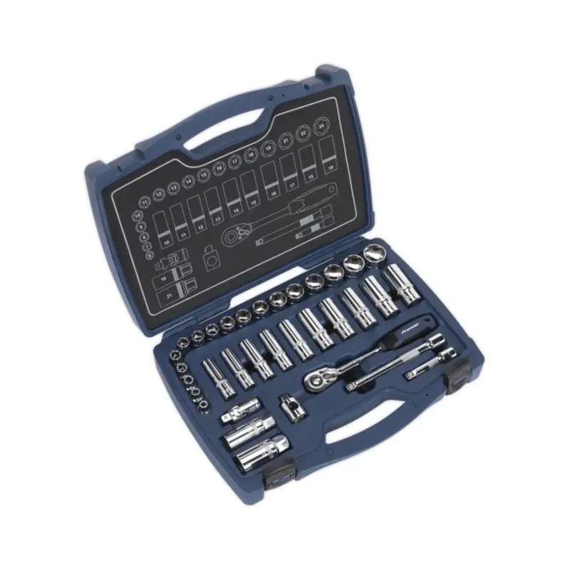 Sealey Socket Set 34pc 3/8"Sq Drive 6pt WallDrive Metric