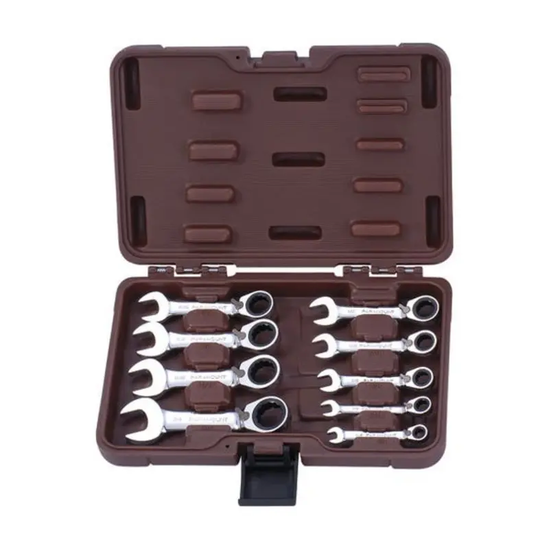 Paramount 9PC 1/4-3/4in Stubby Wrench Reverse Ratchet Combination Set