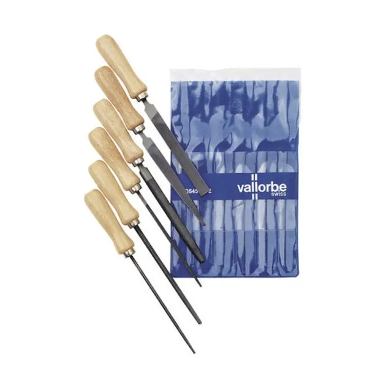 Vallorbe 6PC 2 Cut 100mm/4in Key Machinists File Set - Wooden Handles