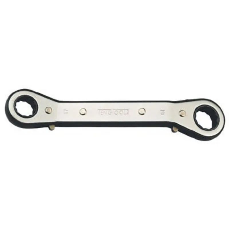 Teng Tools 17 x 19mm Satin Chromium Vanadium Steel Ratcheting Offset Ring Spanner