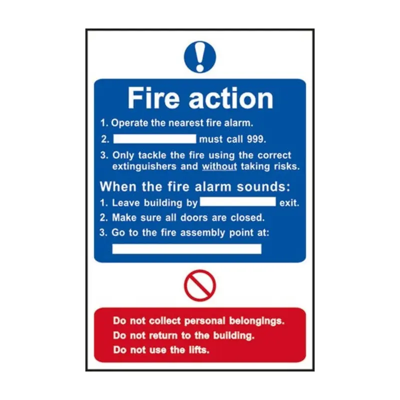 Pro-Safe 200 X 300mm Fire Action Procedure - Self Adhesive