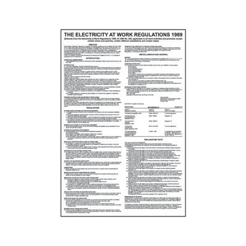 Pro-Safe Electricity At Work Regulations Safety Poster