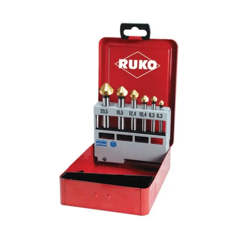 Ruko 6PC 6.3-20.5mm TiN Coated HSS 90 3 Flute Countersink Set