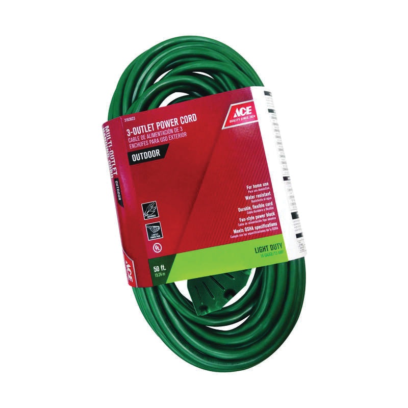 ACE MO-SJT163-50-GN Power Cord, 125 V, SJTW Conductor, 16/3 AWG Conductor, 50 ft L