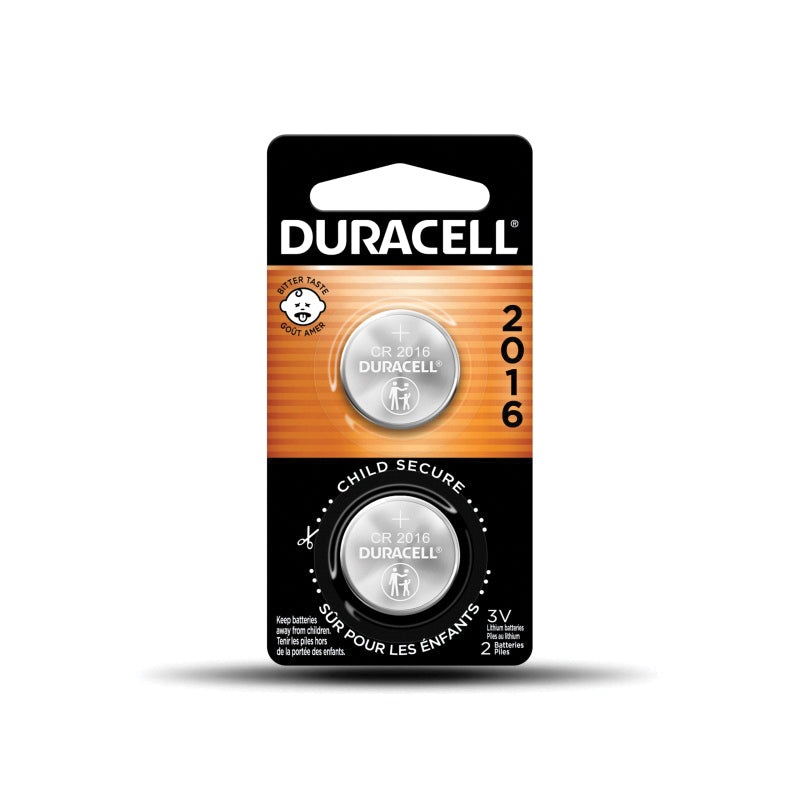 DURACELL DL2016B2PK08 Coin Battery With Bitter Coating, Lithium, 2016, 90 mAh, 3 V Nominal