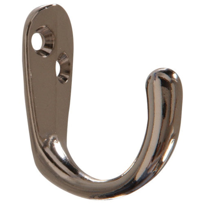 HARDWARE ESSENTIALS 852280 Single Clothes Hook with #6 x 3/4 in Screw, Steel, Nickel, Flush Mounting
