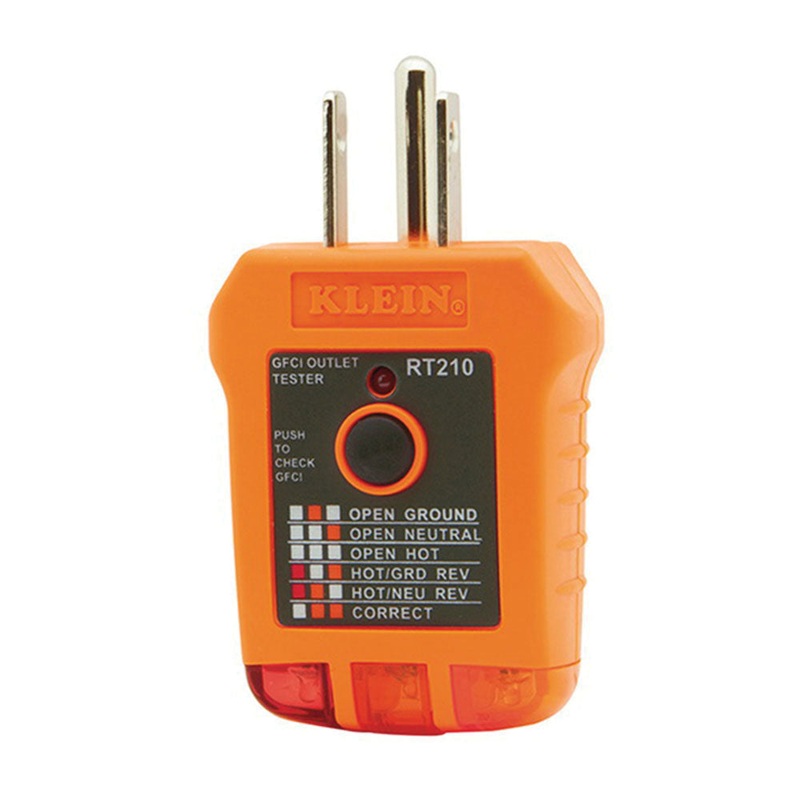 KLEIN TOOLS RT210 GFCI Receptacle Tester, 110/125 V, 50/60 Hz, 2-7/8 in H x 1-7/8 in W x 1-5/8 in D