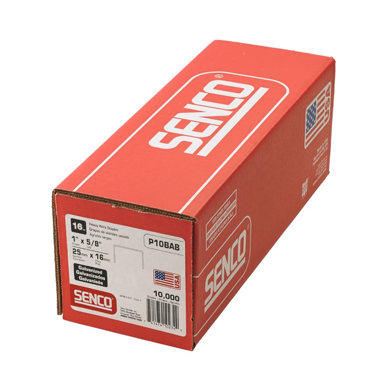SENCO P17BAB Wire Staple, Taped Collation, 16 ga, Heavy Crown, 1 in Crown, 1-1/2 in L Leg, Chisel Point, Steel